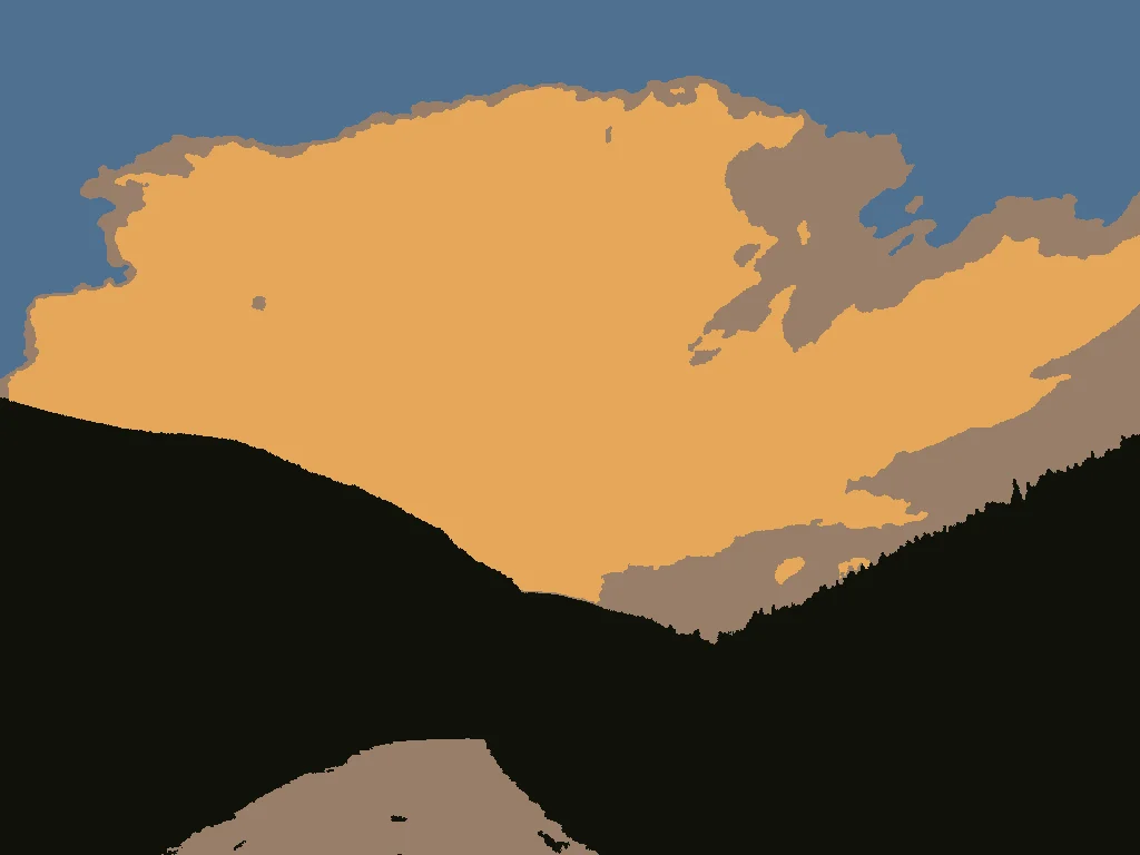 Actual app output at the image-preview stage: the same photo reduced to 4 colors (Balanced). Not a photo of a print.